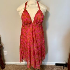 Funky People Vibrant Colored Boho Pink halter dress- size large